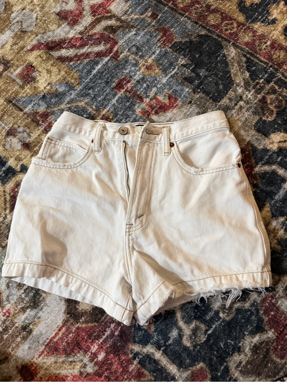 Abercrombie & Fitch Cream High-Rise Denim Shorts